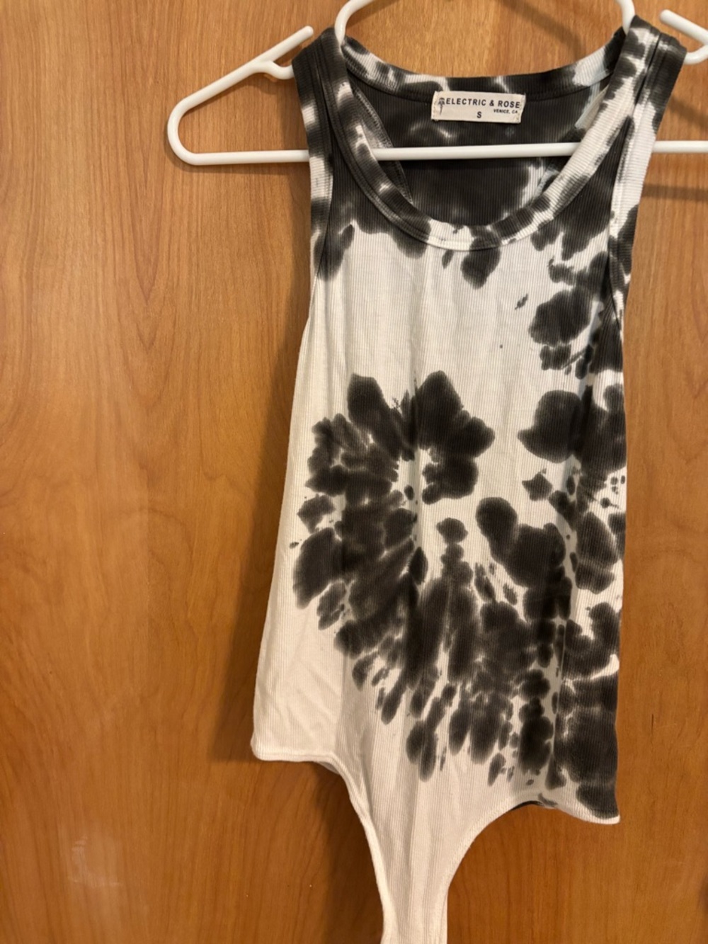 Electric & Rose Black and White Tie-Dye Ribbed Tank Bodysuit